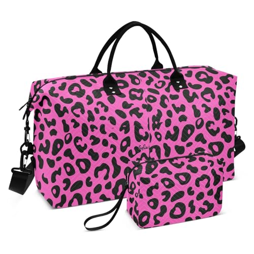 Large Travel Duffel Luggage Purple Leopard Cheetah Print Carry On Shoulder Weekend Tote with Adjustable Strap for Gym Large Capacity bolsas para viajar