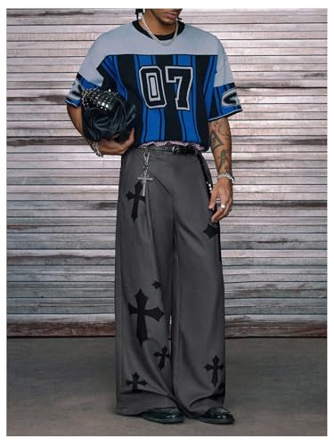 Verdusa Men's Cross Print Wide Leg Dress Pants Streetwear Baggy Trousers with Pockets4