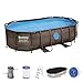 Produktbild Bestway Power Steel Swim Vista Series Frame Pool 427 x 250 x 100 cm, Komplett-Set mit Filterpumpe, oval, braune Rattan-Optik