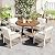 Merax 5 Piece Patio Dining Set, Outdoor Acacia Wood Extendable Round Table with 12 Inch Butterfly Leaf and 4 Rattan Arm Chairs w/Cousions & Pillows for Backyard,Balcony, Garden, Poolside, Natural