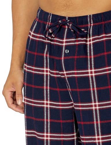Amazon Essentials Herren Atmungsaktive Flanell-Pyjamahose (Erhältlich In Groß Und Schwer), Marineblau Rot Karomuster, L