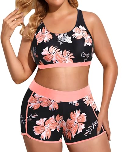 Image of Holipick Women Plus Size Swimsuits - Athletic 3 Piece Tankini with Shorts