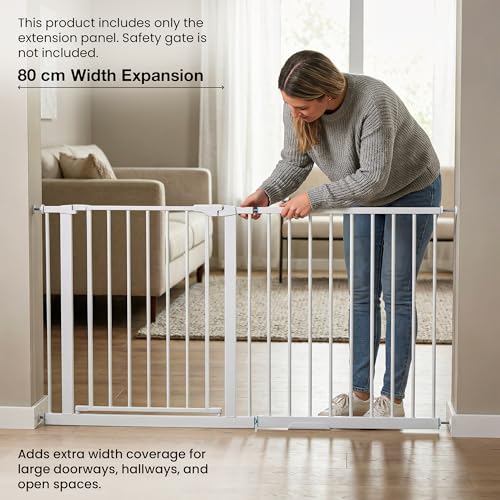 Image of Baybee Safety Gate Extension 80 cm | Baby Gate Extender for Kids & Pets | Adds Extra Width for Large Doorways, Hallways & Open Spaces (White)
