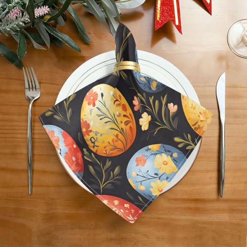 Set de 6 Servilletas de Tela con Diseño Floral y Fondo Negro miniatura 3