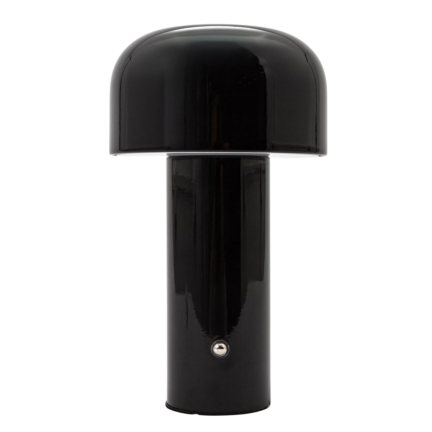 Happy Homewares Black Gloss Mushroom Style Rechargeable Touch Table Lamp With Metal Shade - Usb-C Cable Included | 3-Step Touch Dimmer | 3600Mah Power | 3W 3000K Led
