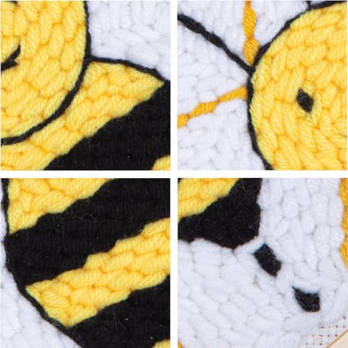 Image of Louise Maelys Beginners Punch Needle kit,for Starter Adults,Rug Tool,Cross Stitch Kits Including Handle Embroidery Pen,Cloth,Hoop,Threads and Instruction-Bee Pattern