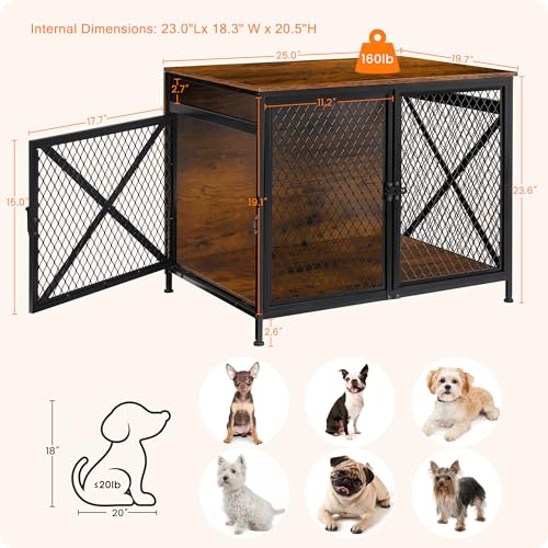 Image of Dog Crate, 25 inch L, Three-Door Kennel Expansion, Dog Furniture House Now Up to Large Dog, Rustic Brown