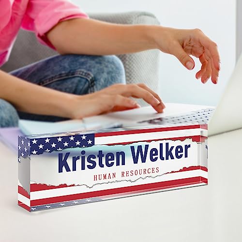 Image of Custom Flag Name Plate for Desk, Desk Name Plate Personalized, Office Decor for Women Men, Acrylic Desktop Accessories, Office Appreciation Gifts for Boss Social Workers Nurse Teacher Employee (Flag A)