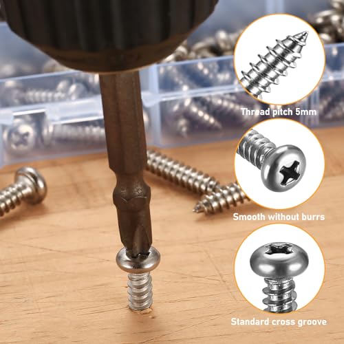 Selbstschneidende schrauben Set, 200 Stück M5 Holzschrauben Set, Selbstschneidende Blechschrauben, Kreuzschlitzschrauben, Edelstahl Linsenkopfschrauben für Kunststoff Holz Metall – Bild 4