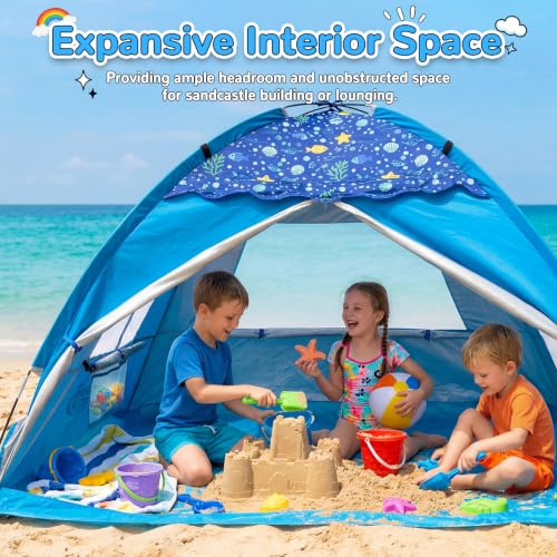 Image of WhiteFang Baby Beach Tent,UPF 50+ Kids Sun Shelter with Tunnel Port
