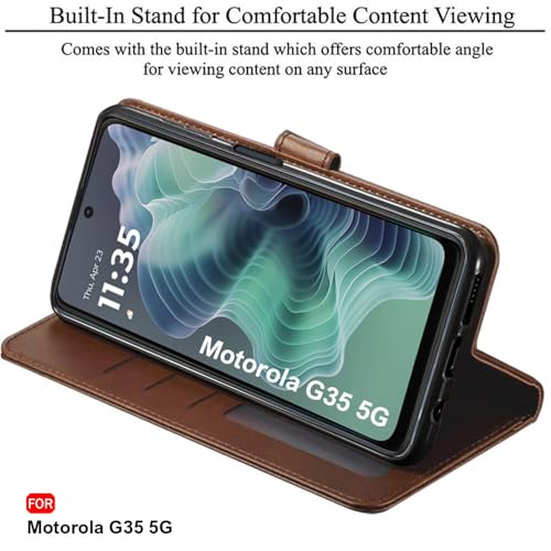 Image of TheGiftKart Flip Back Cover Case for Motorola Moto G35 5G | Dual-Color Leather Finish | Inbuilt Stand & Pockets | Wallet Style Flip Back Case for Moto G35 5G (Faux Leather, Brown & Coffee)
