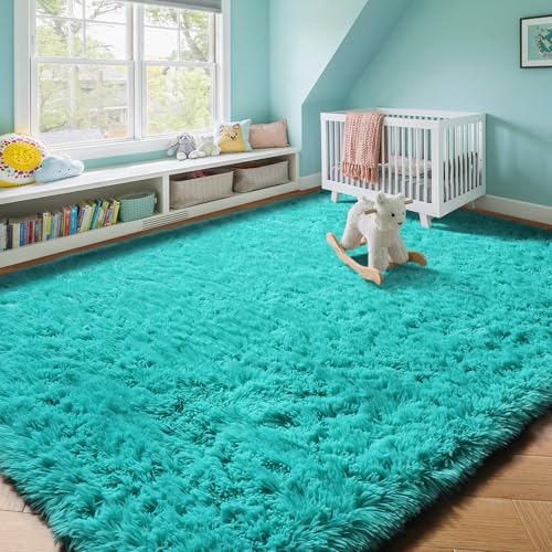 Amdrebio Blue Rugs for Living Room Bedroom, 6x9 Large Fluffy Fuzzy Area Rug for Kids Room, Cute Furry Plush Shaggy Carpet for Playroom, Teen Girls Boys, Light Teal Turquoise Rug for Baby Nursery Dorm