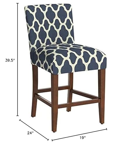 Homepop Upholstered Counter Height Barstool, 24-Inch, Navy And Cream Geometric #TOP2