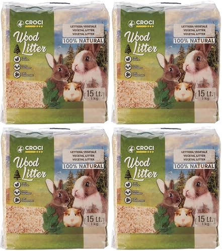 Croci LITIÈRE VÉGÉTALE Wood Litter, litière végétale Naturelle pour rongeurs, Taille 15lt, Poids 1 kg (Lot de 4)