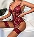 Donnalla Women Sexy Lingerie Set with Garter Belt Lace Bodysuit Teddy with Panty (Wine Red Medium)
