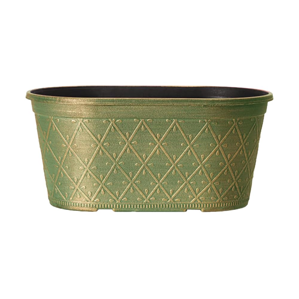 Shopior Green-30Cm Powdered Whitewashed Trough Window Box – Decorative Plastic Outdoor Planter With Drainage Holes – Weatherproof Outdoor Planter With Drainage Holes Flower Pot For Gardens (Antique Green -30Cm, 1Pack)