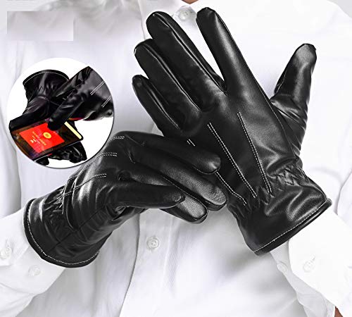 Elonglin Luvas Masculinas de Couro Sintético Quente Macio para Inverno Outono à Prova de Vento 3