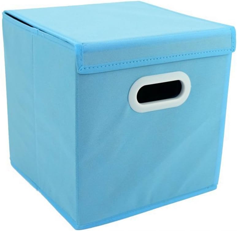 Xintinghzp Non-Woven Foldable Storage Box Cube Basket Bin With Lid, 1 Pack,11"x11"x11" (light blue)