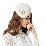 F FADVES Flower Womens Dress Fascinator Wool Felt Fedora French Pillbox Hat Party Wedding Teardrop B
