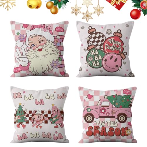 FILOEEX Weihnachten Weihnachtsmann Kissenbezug 45x45cm Leinen Sofa...