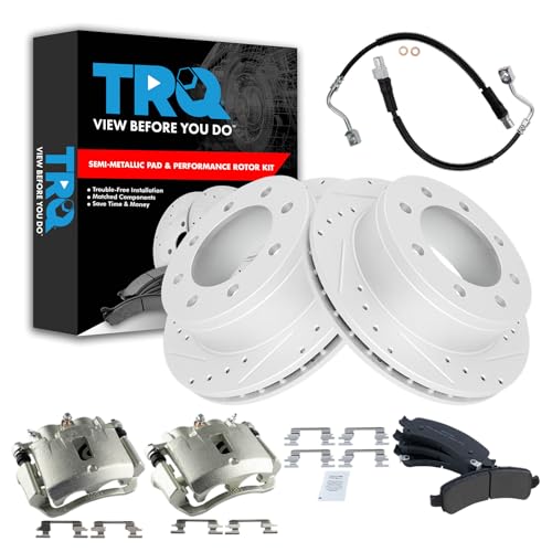 Image of TRQ Brake Pad & Rotor Kit Performance Semi-Metallic Compatible with 2006-2011 Chevrolet Express 2500 2003-2011 Express 3500 GMC Savana 2500 Savana 3500