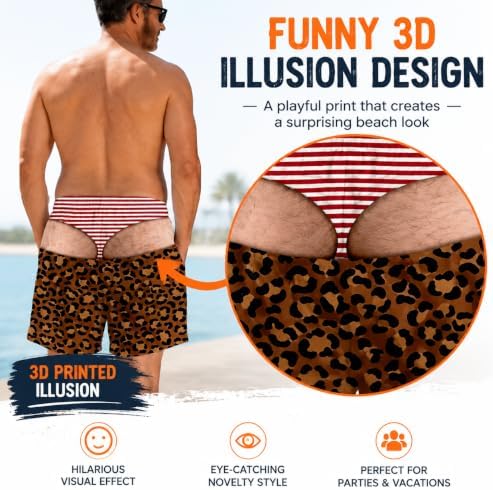 STYQUAL Men's Swim Trunks Funny Hairy Butt Cheek Gag Beach Shorts (R) - 1