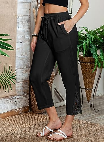 Image of Acelitt Women Casual Lightweight Drawstring Elastic Waist Pants with Pockets, S-XXL