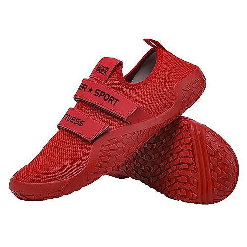 JiuQing Deadlift Chaussures Hommes Femmes Haltérophilie Squat Chaussures Barefoot Fitness Cross-Trainer Basket pour Gym Intérieure,Rouge,43 EU