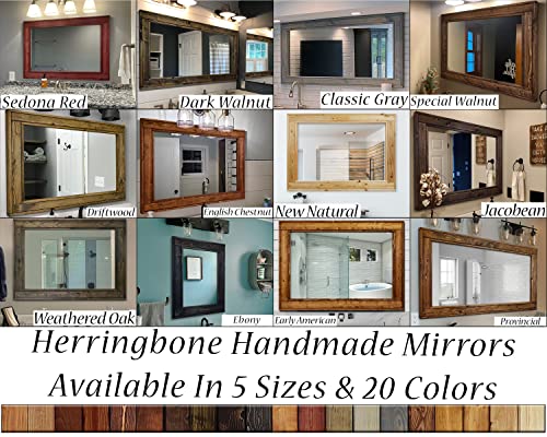 Herringbone-Reclaimed-Wood-Framed-Mirror-Available-in-5-Sizes-and-20-Stain-colors-Shown-in-Provincial-Rustic-Wall-Mirror-Large-Framed-Mirror-22×24-24×30-36×30-42×30-60×30 Herringbone Reclaimed Wood Framed Mirror Available in 5 Sizes and 20 Stain colors Shown in Provincial Rustic Wall Mirror Large Framed Mirror 22×24 24×30 36×30 42×30 60×30