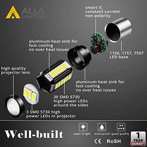 Alla Lighting 2800lm BA15S 1156 LED Bulbs, White Back-up Reverse/Signal/Brake/Tail/DRL Lights 7506 P21W 1141 3497 1003 1073 199 2396 93 97 6000K Xenon Super Bright 12V 5730 33-SMD Upgrade - Image 5