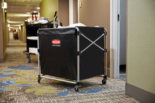 Rubbermaid Commercial Products, Collapsible X Cart, Black, Steel 8 Bushel Bin, Commercial Laundry Cart with Wheels for Hotel/Nursing Home/Home/College Easily Move Laundry/Supplies/Groceries