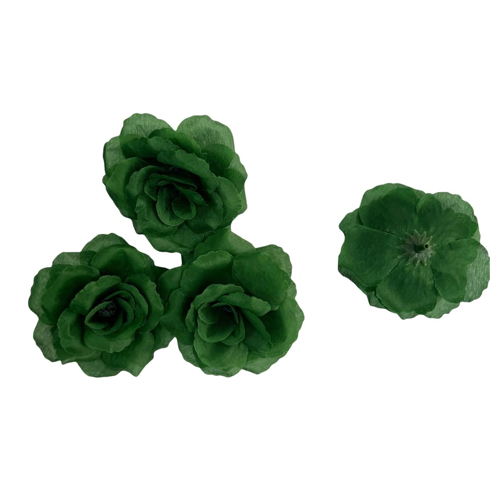 Corkwaw 25 Pcs 3 inch Artificial Rose Flower Heads,Silk Rose Head Flowers,Wedding Party Home Garden Decoration DIY Craft Gift Box Decoration (Green) - Image 2