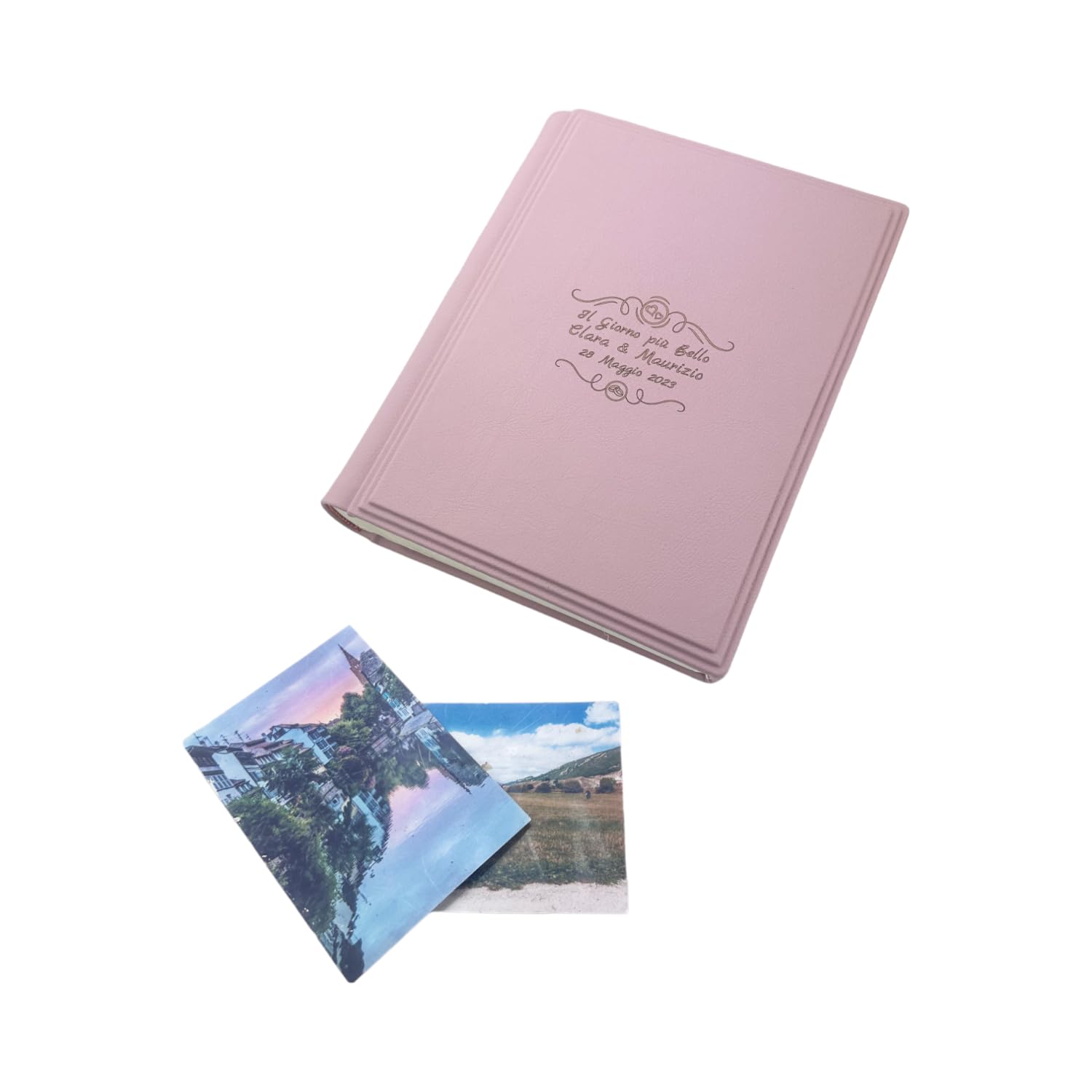 Album fotografico - Elios Soft - produzione artigianale in similpelle, personalizzabile con incisione. Ideale per Matrimonio, Anniversario, tutti gli eventi (Rosa)