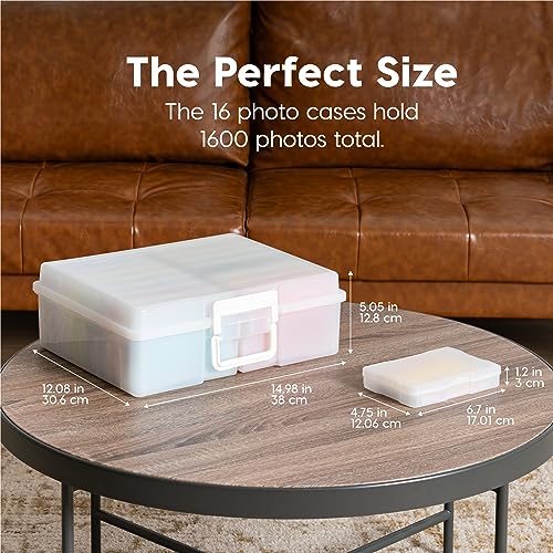 Image of IRIS USA 4 inch x 6 inch |Made in USA| 2-Pack Photo Organizers and Picture Storage Box with Handle, 16 Inner Cases /Containers for Tasks, Stickers, Ephemera, & Flashcards - Pearl