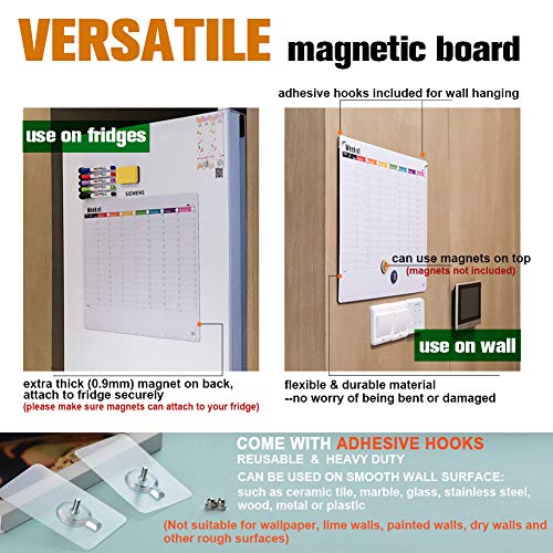 Magnetic Chore Chart For Adults & Kids Dry Erase Calendar For Refrigerator Or For Wall - Weekly Whiteboard Planner Timetable To-Do List With Adhesive Hooks For Hanging 5+1 Marker Combo 1 Eraser #TOP3