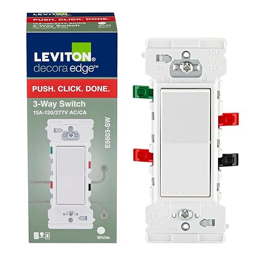 Leviton E5603-SW Decora Edge Interruptor basculante de 3 vías de 15 amperios, color blanco