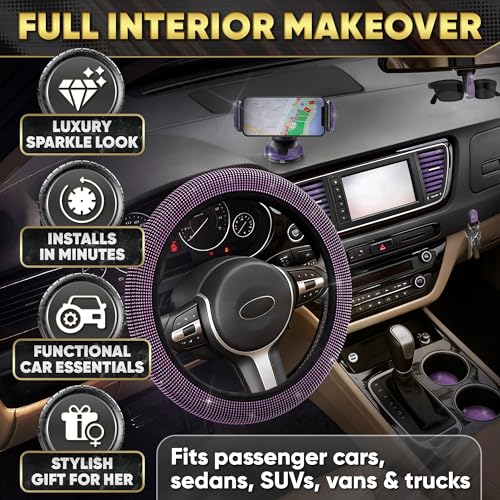 Image of Purple Bling Car Accessories Set, 27 Pcs, for Women Drivers