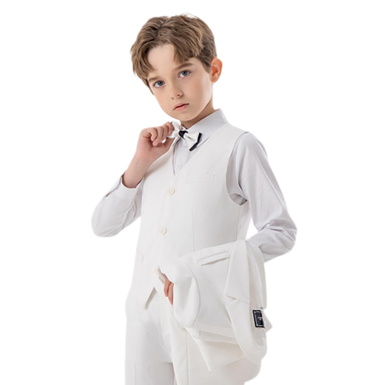 Conjunto de blazer para niños, trajes de negocios de 4 piezas, conjunto de esmoquin para niños, traje formal, chaleco, pantalones, pajarita, ajuste delgado, para bodas, bautizos, fiestas y ropa formal