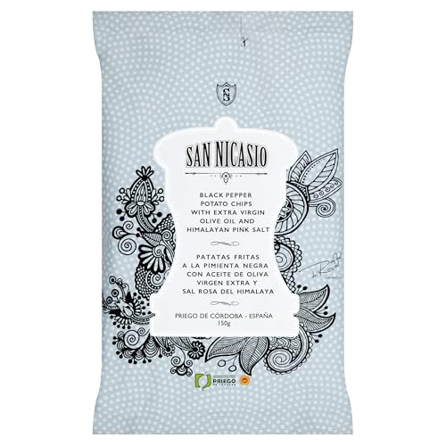 SAN NICASIO - Patatas Fritas Gourmet con Pimienta Negra y Sal Rosa del Himalaya | Pack 14 Bolsas de 150 g | Elaboradas con Aceite de Oliva Virgen Extra con D.O.P. Priego de Córdoba