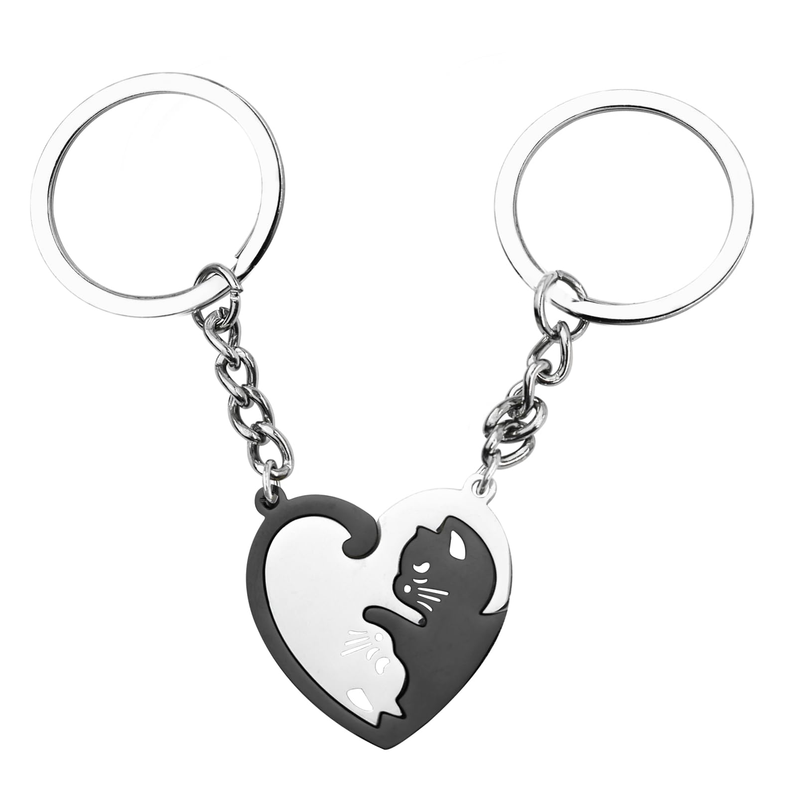 Enkrio Cat Matching Keychain Cat Puzzle Keyring Set Stainless Steel Couples Keychain Valentines Gifts for Him Her Friends (Black)