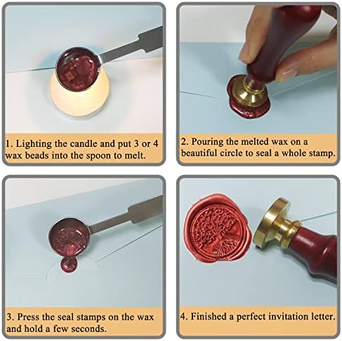 Wax Seal Stamp Set with Gift Box, 7 Pieces Sealing Wax Stamps Copper Seals 1 Wooden Handle, Wax Stamp Kit for for Cards Envelopes, Invitations, Wedding, Wine Packages, Christmas