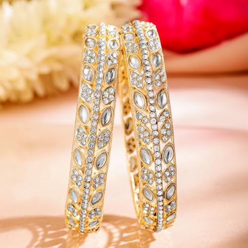 Image of Rubans Bangles Set of 4 American Diamond Zirconia Stylish Trendy Jewellery Gift for Women & Girls