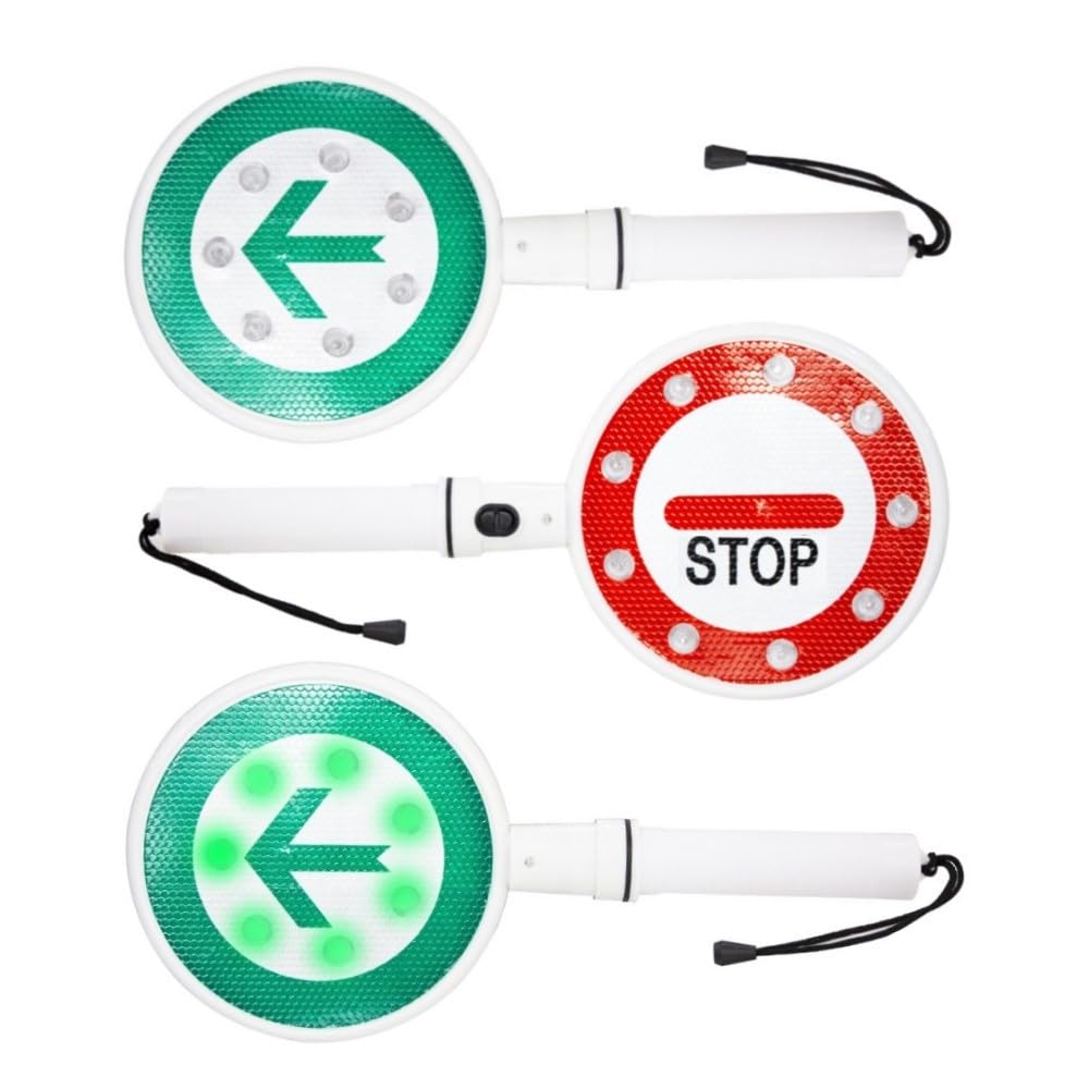 Bi-Directional Warning 16 LED Traffic Safety Baton | Battery Powered Safety Baton | Traffic Control LED Flashing Light | Stop and Go Sign (3 Pcs Set)