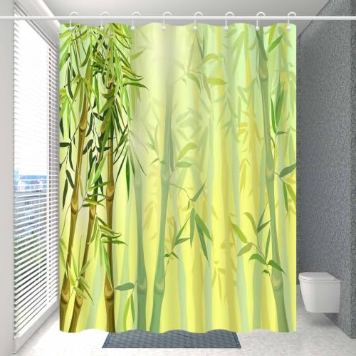 Rideau de douche bambou vert lavable pour protéger et décorer votre bain - 4