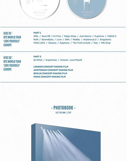 Bts World Tour Love Yourself In Europe Dvd 128p Photobook 1p Post Card 1p Photo Card Extra Photocard Set Tracking K Pop Sealed Amazon Co Uk