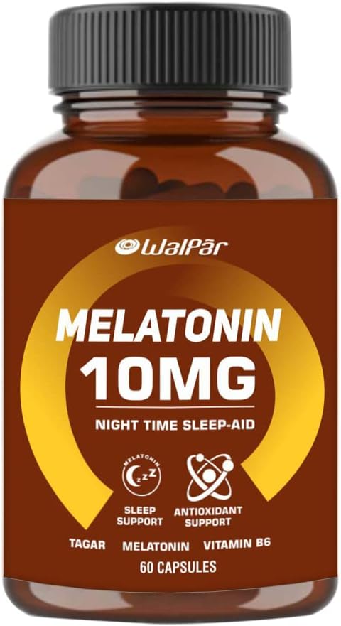 WALPAR Melatonin 10 mg 125 mg Vitamin B6 Help to promotes sleep for Adults, Vegetarian, Non GMO, Gluten Free - 60 Capsules