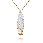 VIBILIA Healing Crystal Necklace Tree of Life Wire Wrapped Opal Stone Point Pendant Necklace Hexagonal Reiki Spiritual Quartz Gemstone Jewelry for Women Men