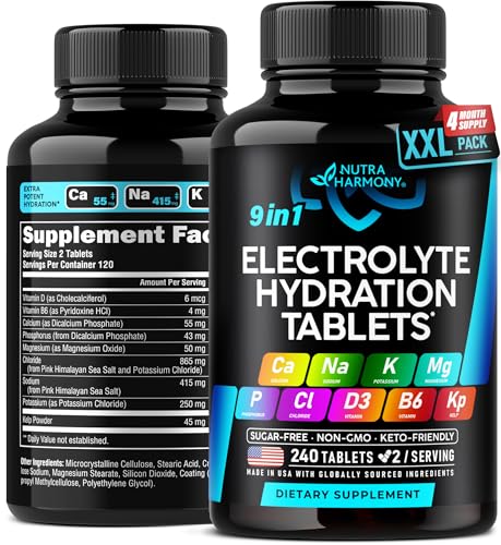 Electrolytes - Electrolyte Tablets with Magnesium, Sodium, Potassium, Chloride, Vitamins D3 & B6,...
