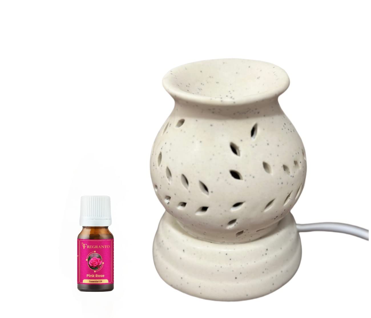 Fregranto Electric Aroma Oil Diffuser Ceramic Essential Oil Burner with Rose Essential Oil for Home Fragrance (Diffuser with Rose)