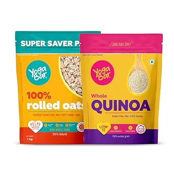 Yogabar 100% Rolled Oats 1 kg & Organic Quinoa 1 kg | Gluten-Free Superfood Combo for Heart Health & Weight Loss Management - image, photos